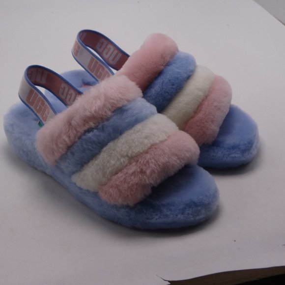 UGG Fluff Yeah Womens Sandal Slipper Shoes Blue Pink 1114751 PSTR NEW Size 8 - Picture 1 of 5